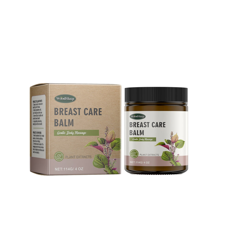 Breast care balm jar and packaging on a white background