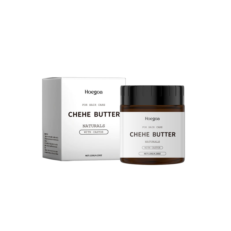 Jar and box of Hoegaas Chehe Butter on a white background