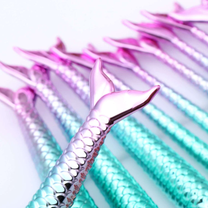 Mermaid tail straws with pink and blue gradient on a white background