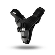 Black adjustable camera mount on a white background
