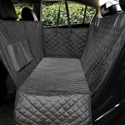 Car interior with quilted gray bench seat cover