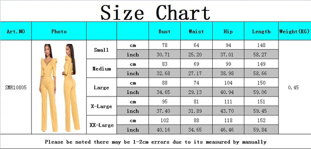 Size chart for clothing with measurements in centimeters and inches.