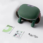 Green handheld device with brown accents on a white background, accompanied by user manuals and a cable.