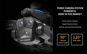 Three camera system with features highlighted on a dark background
