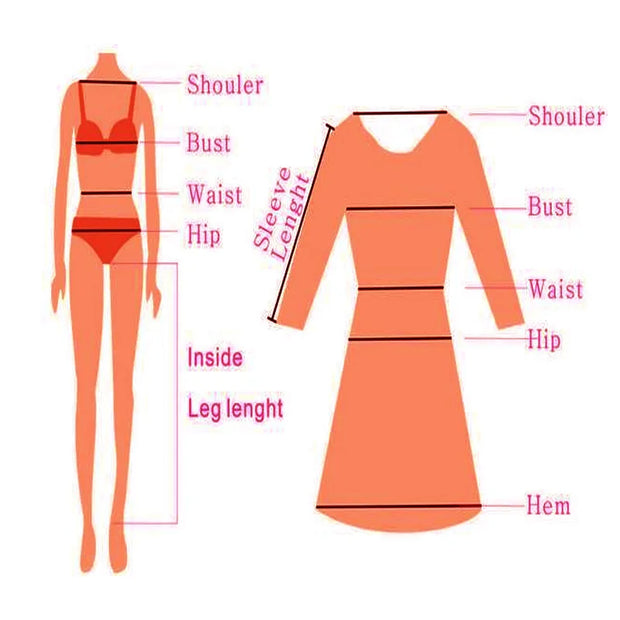 Diagram showing measurements of a dress on a body outline