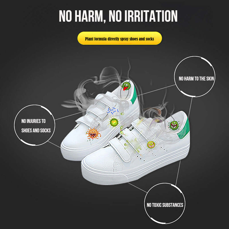White sneakers with plant formula labels on a black background
