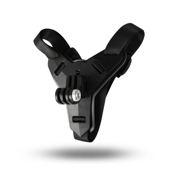Black adjustable camera mount on a white background