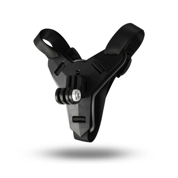 Black adjustable camera mount on a white background