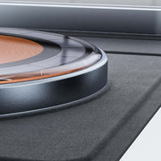 Close-up of a car's cargo area with a black mat