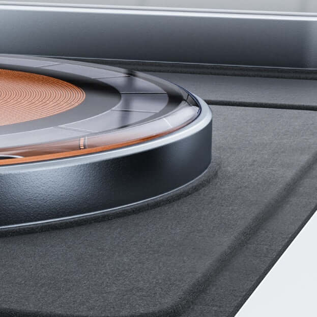 Close-up of a car's cargo area with a black mat