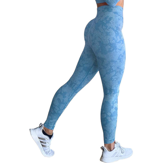 Blue patterned yoga leggings designed for ultimate comfort and flexibility, perfect for workouts and casual wear.