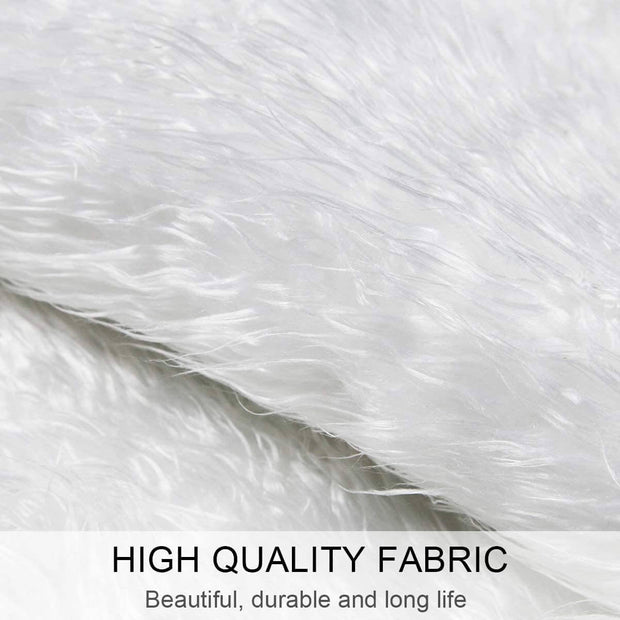 Close-up of high quality white fabric with text 'HIGH QUALITY FABRIC' and 'Beautiful, durable and long life'.