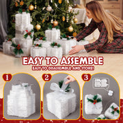 Set of 3 White Christmas Gift Boxes with Elegant Lighting for Holiday Decor