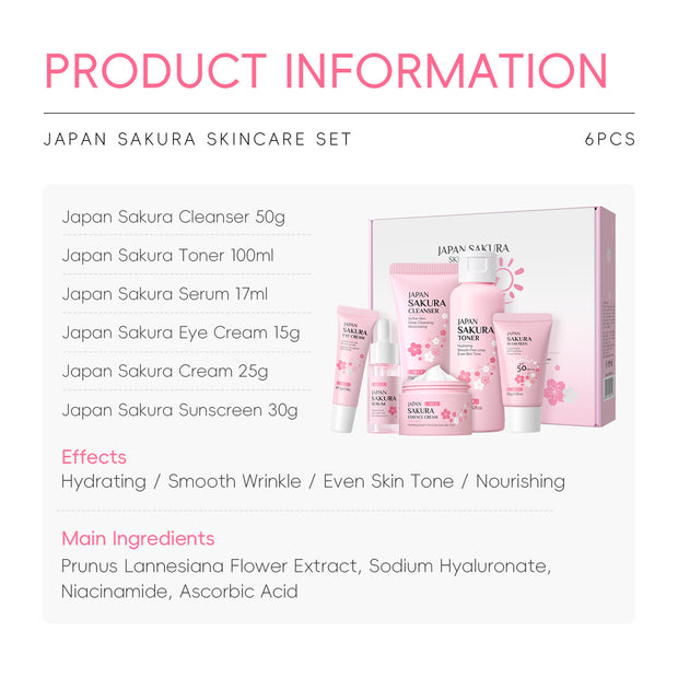 Japan Sakura skincare set with products and packaging on a white background