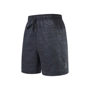 Dark gray shorts with a drawstring on a white background