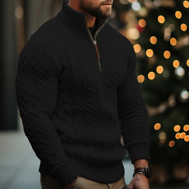 Men's Twisted Knit Half-Zip Sweater for Ultimate Warmth & Style