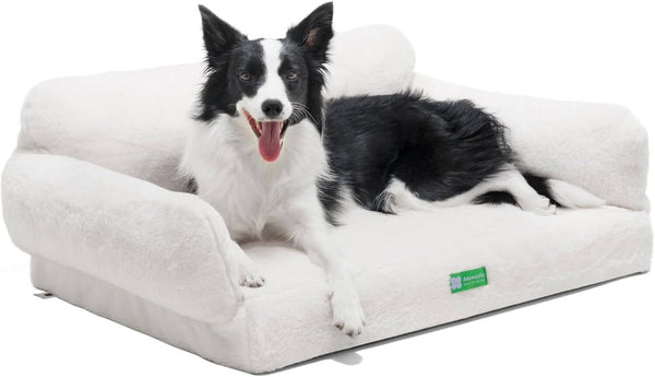 MEWOOFUN Orthopedic Dog Bed - Cozy Egg Foam Sofa for Small/Medium Dogs, Removable Washable Cover, Non-Slip Base, Large, Beige