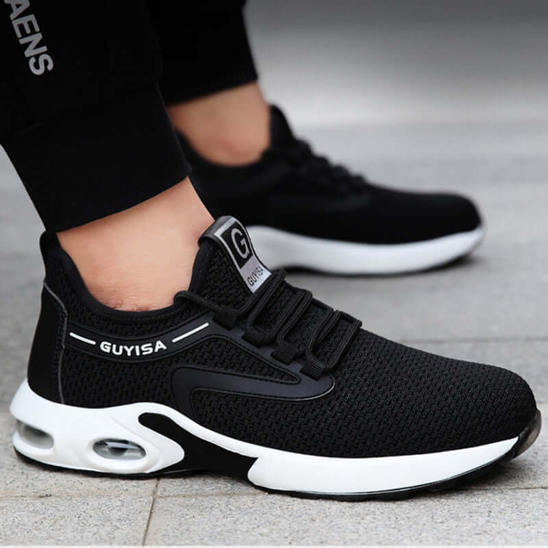 Black Lightweight Safety Sneakers for Men – Breathable Comfort for Work, Gym & Travel – Perfect for Casual, Tennis & Running