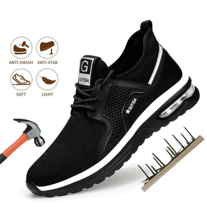 Black Lightweight Safety Sneakers for Men – Breathable Comfort for Work, Gym & Travel – Perfect for Casual, Tennis & Running