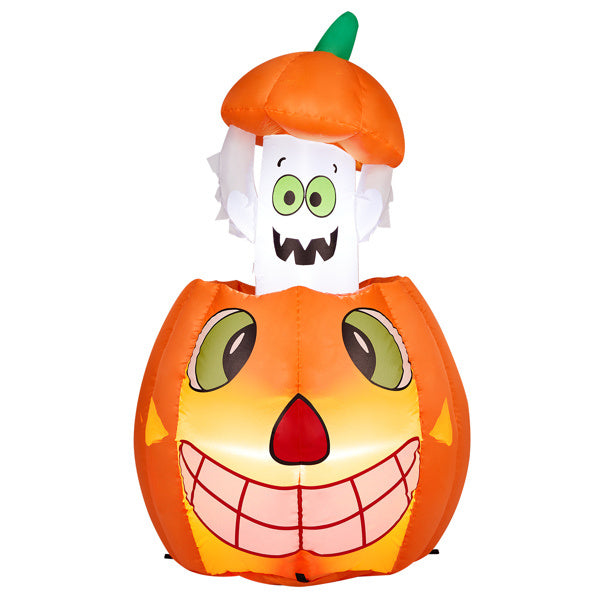 2.8 FT Animated Pumpkin Ghost Inflatable - Light Up Your Halloween Party & Transform Your Yard with Fun Outdoor Decor!