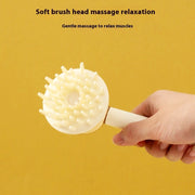 Brown handheld hair dryer with brush attachment on a white background