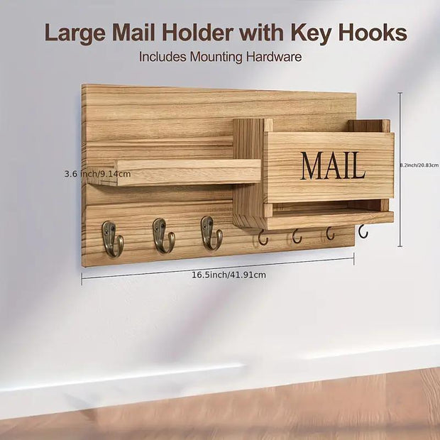 Stylish Wooden Key & Mail Organizer - Farmhouse Floating Shelves