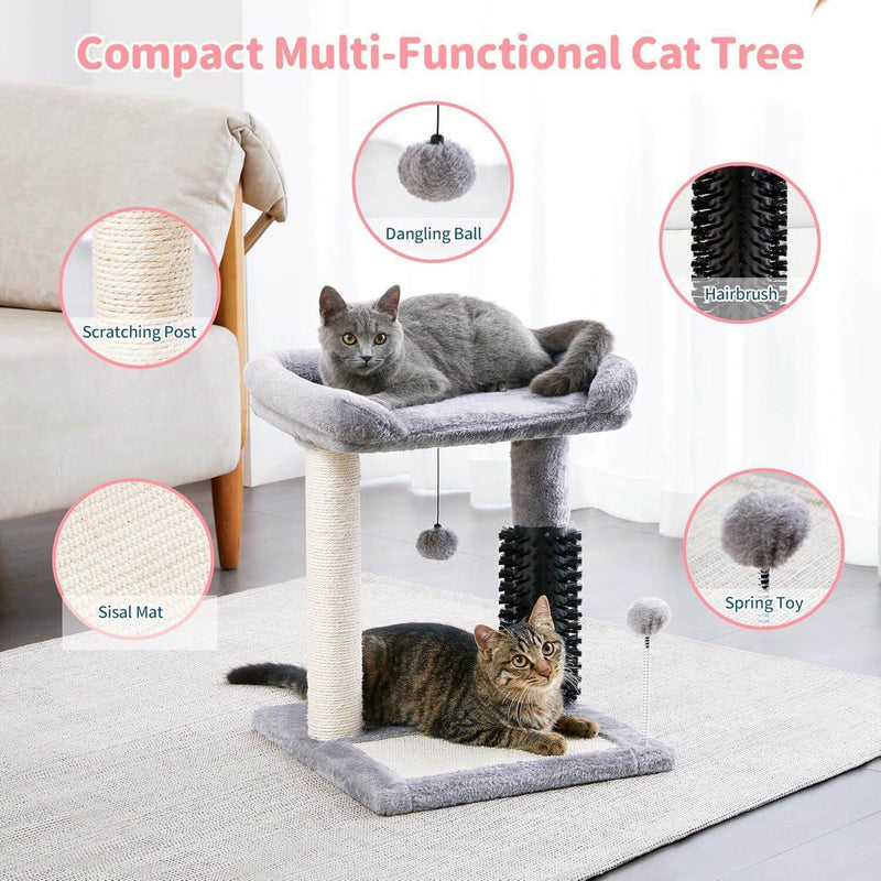 Ultimate 4-in-1 Cat Tree: Cozy Bed, Self-Grooming Brush & Sisal Post for Happy Indoor Kittens!