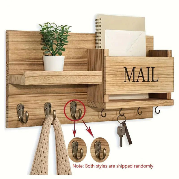 Stylish Wooden Key & Mail Organizer - Farmhouse Floating Shelves