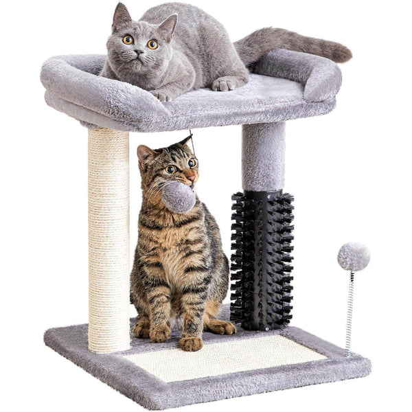 Ultimate 4-in-1 Cat Tree: Cozy Bed, Self-Grooming Brush & Sisal Post for Happy Indoor Kittens!