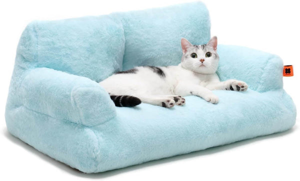MEWOOFUN Cozy Blue Cat Bed - Washable Pet Couch for Indoor Cats & Small Dogs with Non-Slip Base, 26x19x13"