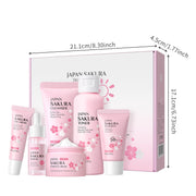 Japan Sakura skincare product set with packaging dimensions on a white background