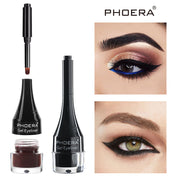 PHOERA gel eyeliner set with close-up images of eyes wearing the product.