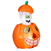 Inflatable pumpkin with ghost face on a white background