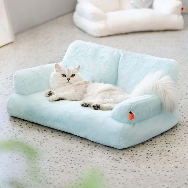 MEWOOFUN Cozy Blue Cat Bed - Washable Pet Couch for Indoor Cats & Small Dogs with Non-Slip Base, 26x19x13"