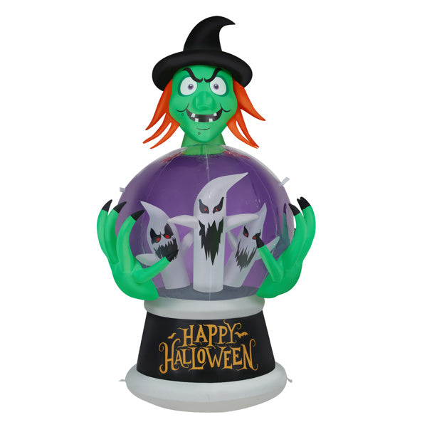 Witch Crystal Ball Inflatable Decoration W/ 6 LED & RGB Lights, 5.9ft