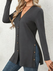 Mid-Length Knitted Cardigan with Multi-Buckle Design