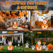 Halloween-themed inflatable decorations used indoors and outdoors.