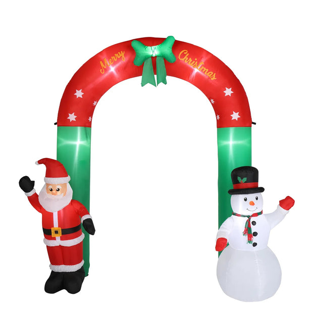 Inflatable Christmas arch with Santa Claus and snowman on a white background