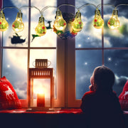 Christmas Snow Globe String Lights - 13.78FT Battery Powered with 10 LED Bulbs, Pine Needles, Snowflakes & Berries for Indoor Decor