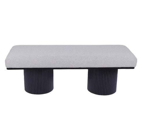 Light Grey Boucle Upholstered Bench with Bold Black Legs – Elevate Your Bedroom & Living Room Style Effortlessly!