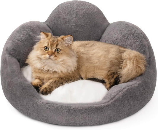 Cozy MEWOOFUN Cat & Small Dog Bed - Fluffy, Washable Flower Sofa with Non-Slip Bottom for Happy Indoor Pets, Grey, 23"