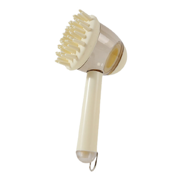 Brown handheld hair dryer with brush attachment on a white background