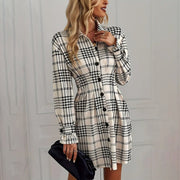 Women's Plaid Shirt Dress with Long Sleeves for Casual or Office Wear