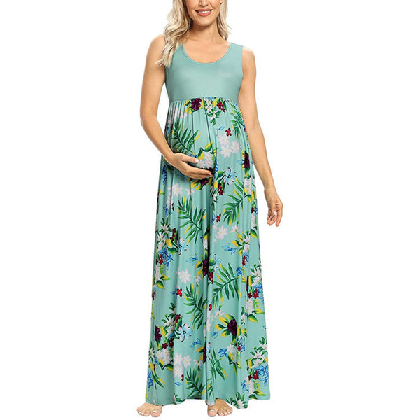 Woman wearing a floral dress on a white background