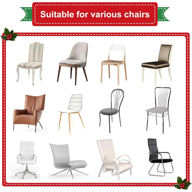 Collection of various chairs with a decorative border and text indicating suitability for different chair types.