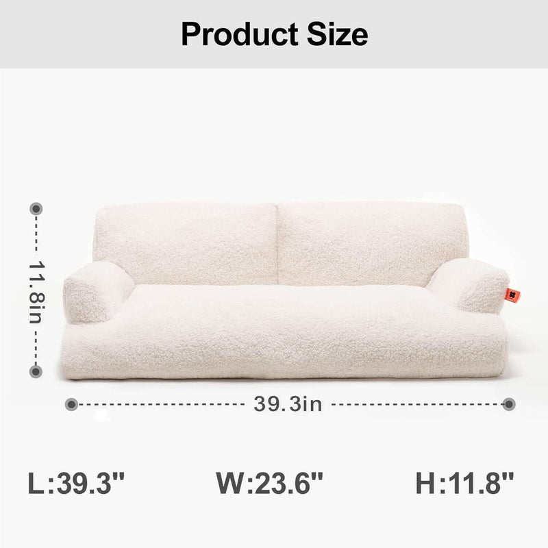 Measurement chart of a white sofa with dimensions labeled
