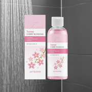 Jaysuing Cherry Blossoms toner bottle and packaging on a grey background with running water