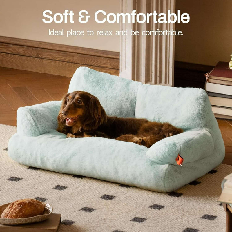 MEWOOFUN Cozy Blue Cat Bed - Washable Pet Couch for Indoor Cats & Small Dogs with Non-Slip Base, 26x19x13"