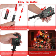 Step-by-step guide on installing candy cane lights with a Christmas tree in the background.