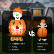 Halloween inflatable comparison with 'Ours' on the left and 'Other' on the right, set against a house background.